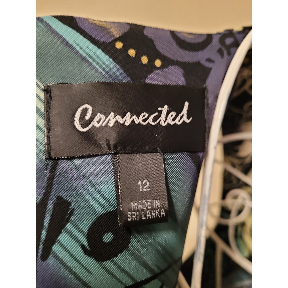 Connected Sleeveless Sheath Dress Blue Purple Floral Stretch Size 12 - Picture 2 of 6